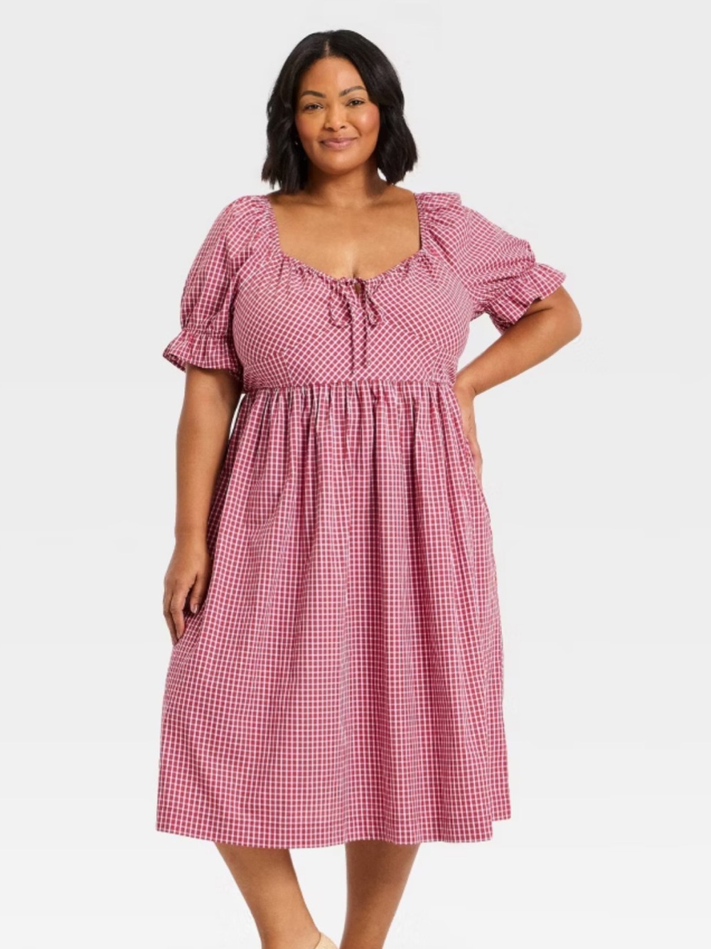 Universal Thread light red Puff-Sleeve Midi Dress